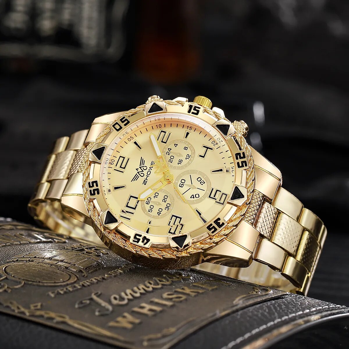 Herren Armbanduhr Silber Schwarz Edelstahl Quarzuhr Luxus Chronograph Business