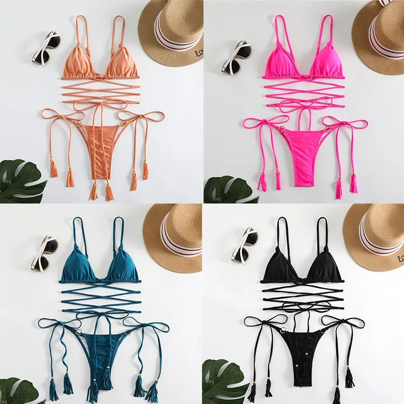 Damen Micro Bikini BH Set Gepolstert Brasilianischer Badeanzug Bademode Strand