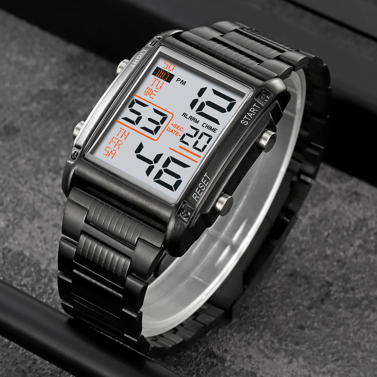 Herren Armbanduhr Digital Uhr Silber Edelstahl Quarzuhr Sportuhr Chronograph