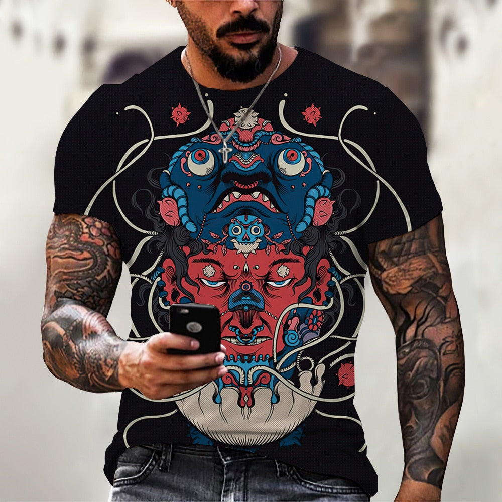 Herren Samurai Oversized 3D T-Shirt Rundhals Unisex Sommer Streetwear