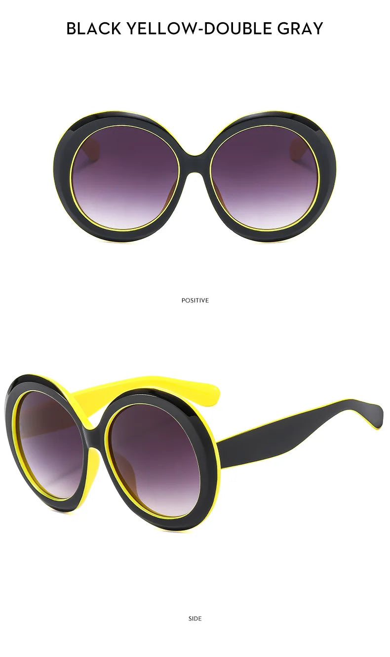 Damen Sonnenbrille Designer Luxus Brille Runde Übergröße Gläser Vintage UV400