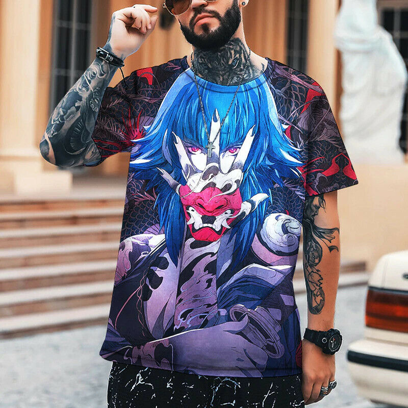 Herren Samurai Oversized 3D T-Shirt Rundhals Unisex Sommer Streetwear