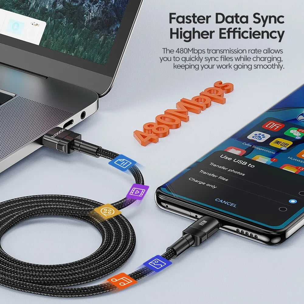 USB C Schnell Ladekabel 2m 100W LED Anzeige Datenkabel Für iPhone Samsung