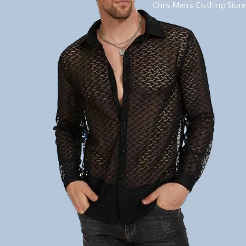 Fetisch Fashion Männer Oberteil Sexy Shirt Herren Body Hemd Transparent Clubwear