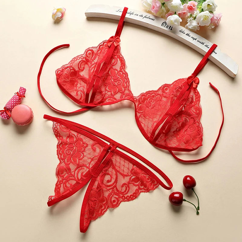 Push-Up Sexy BH-Set + Slip Unterwäsche Spitze Dessous Reizwäsche Tanga Schlüpfer