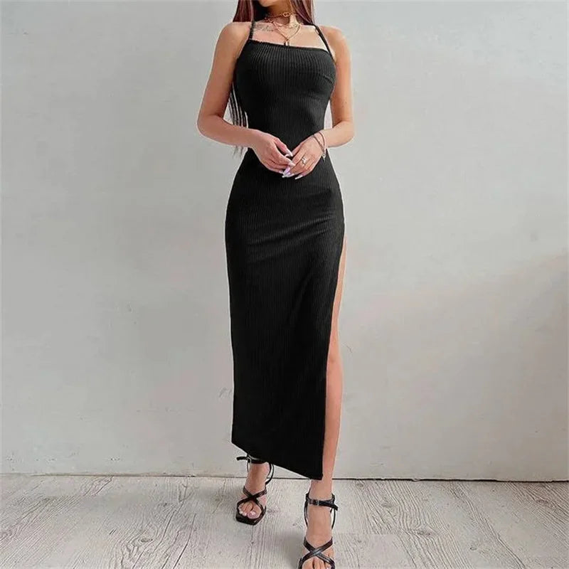 Sexy Mini Abito Nero Estivo Donna Gonna Canotta Vestito Corto Smanicato Party