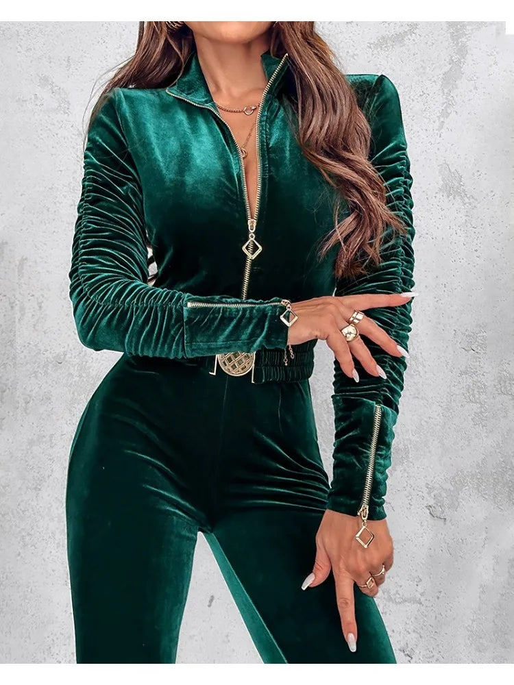 Damen Fashion Hose Latzhose Schlaghose Flare Trägerhose Samt Overalls Jumpsuits