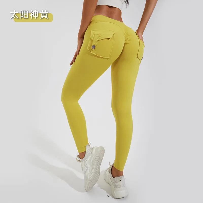 Damen Leggings Push Up Stretch Leggins Yoga Fitness Hose m Tasche Sexy Gym Wear