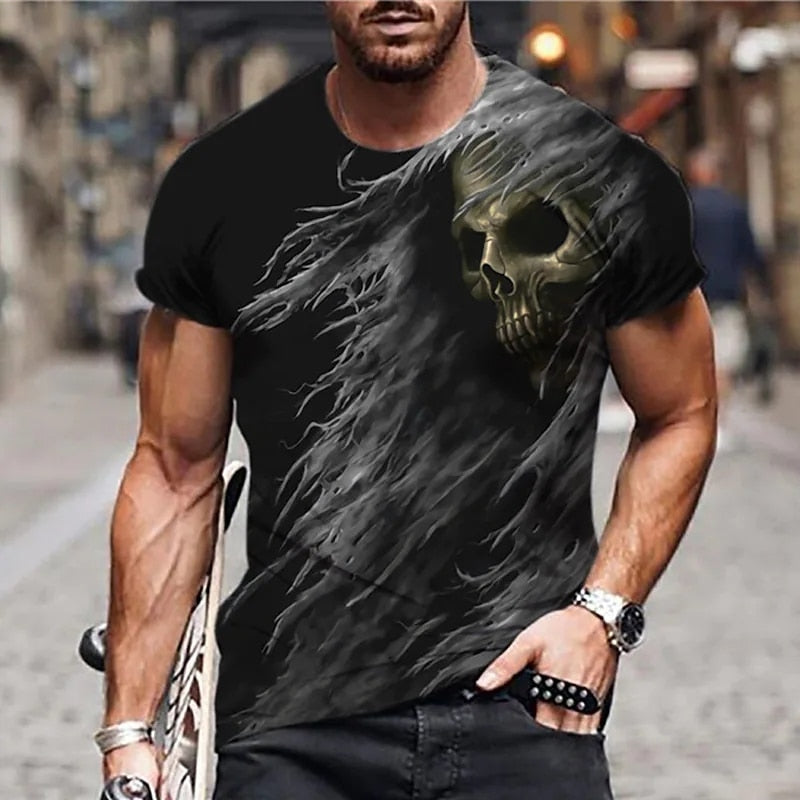 Fashion Herren Horror Skull 3D T-Shirt Rundhals Unisex Sommer Streetwear