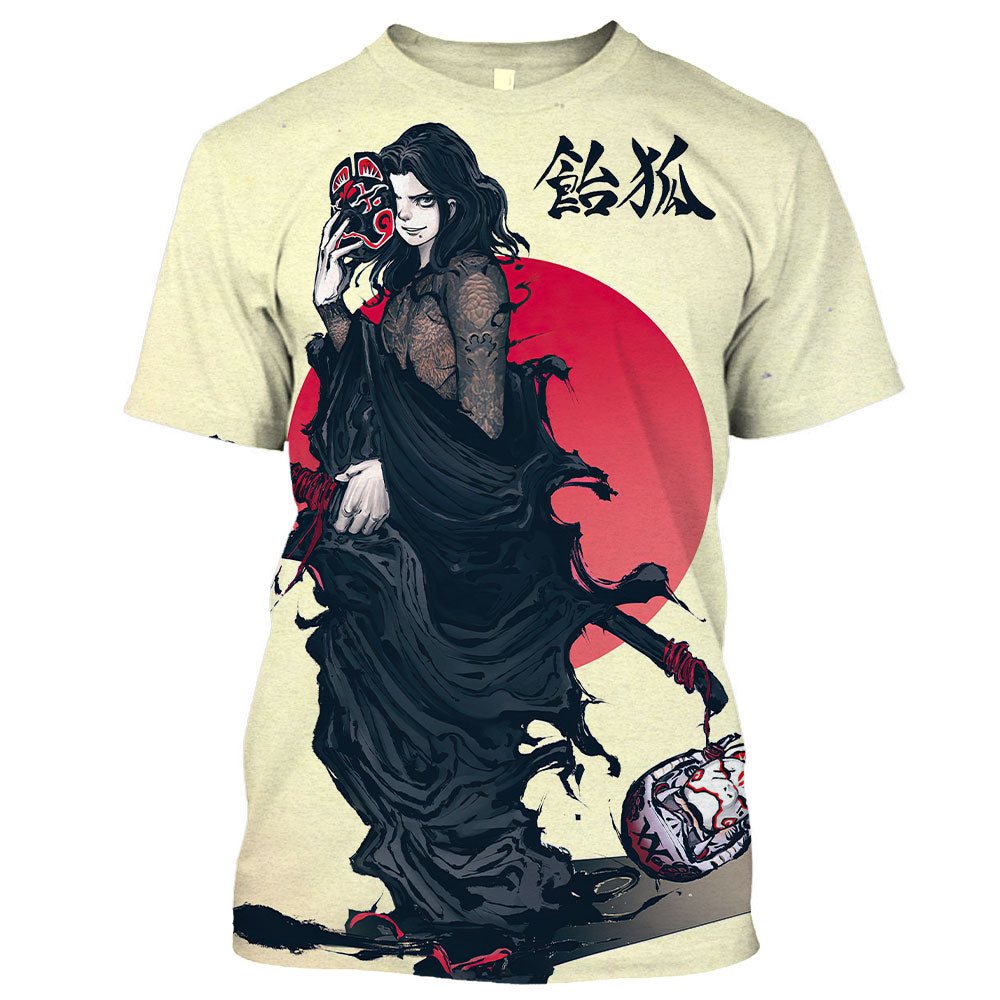 Herren Japan Geisha 3D T-Shirt Rundhals Unisex Sommer Streetwear