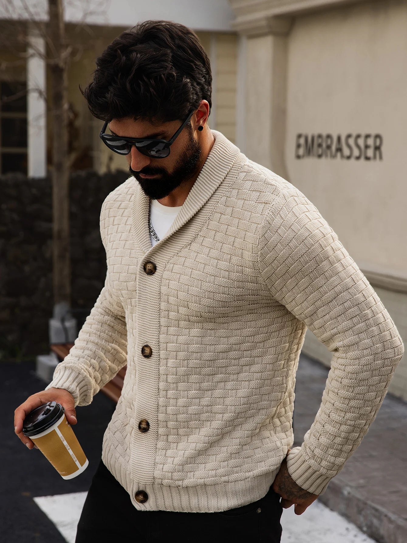 Herren Herbst Jacke Übergangsjacke Sweatjacke Sweater Strickjacke mit Zopfmuster