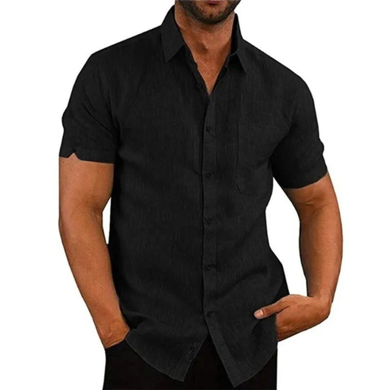 Herren Poloshirt Leinenhemd Kurzarm T-Shirt Leinen Hemd Polohemd Freizeithemd