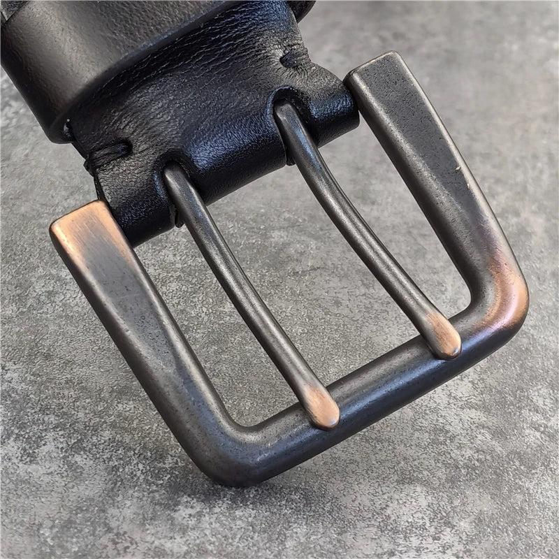 Jeans-Gürtel Herren Eckig Schnalle Echt Leder Gürtel Braun Breite Schnalle
