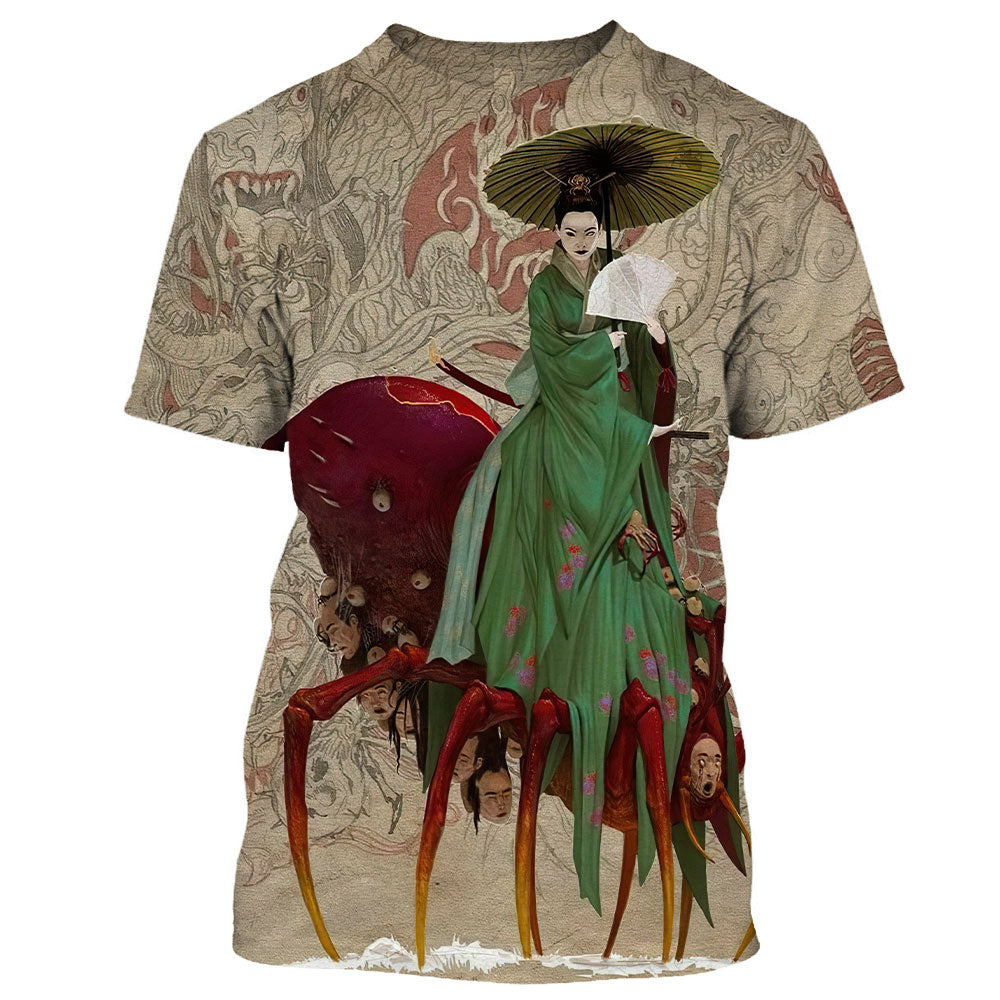 Herren Japan Geisha 3D T-Shirt Rundhals Unisex Sommer Streetwear
