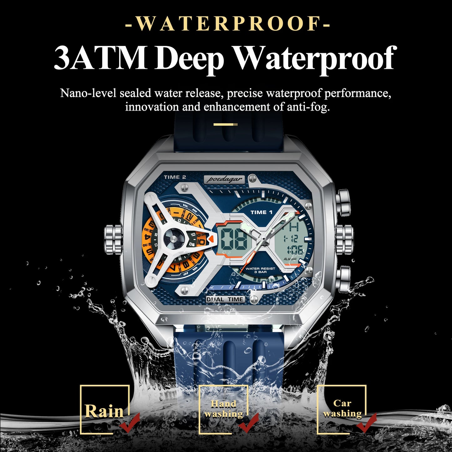 Orologio Uomo Quarzo Acciaio Inossidabile Orologio digitale Cronografo sportivo