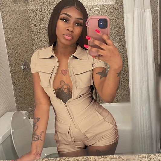 Damen Cargo Shorts Overall Jumpsuit Army Streetwear Strampler Playsuit Hotpants