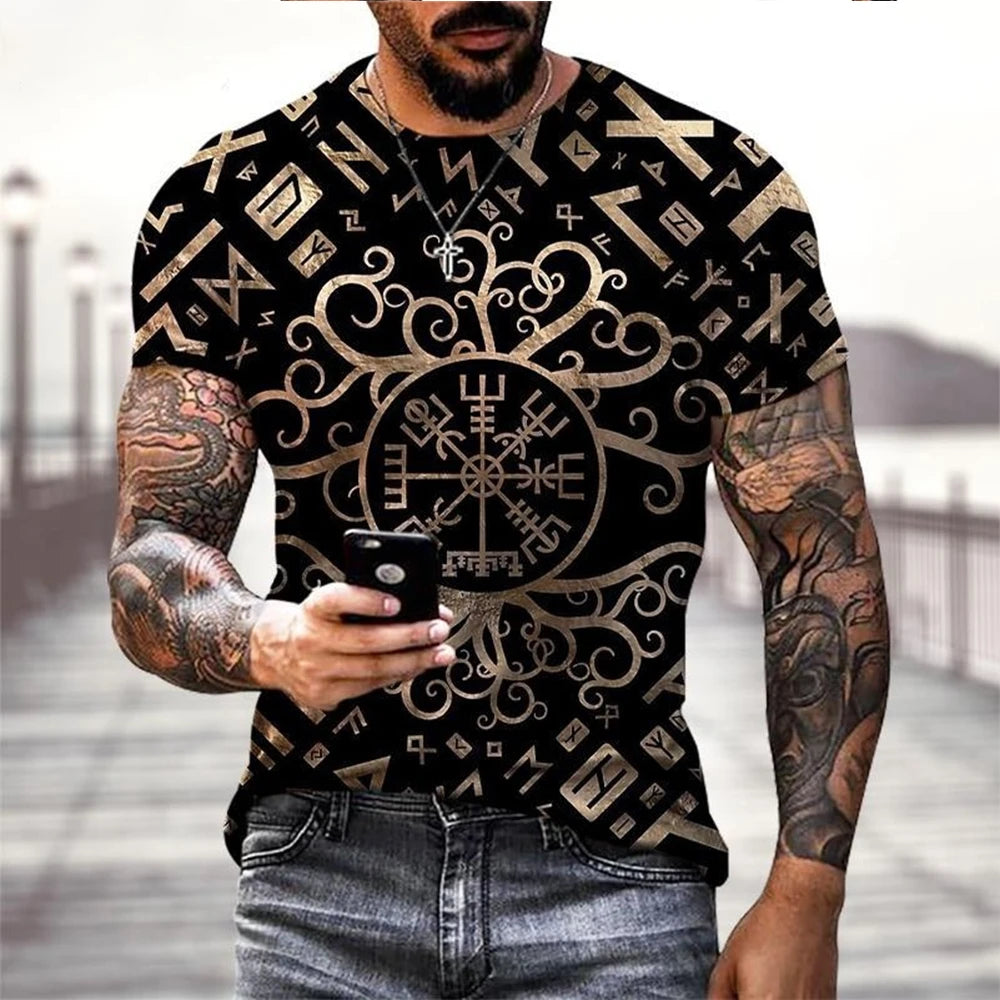 Wikinger Tattoo 3D-Druck T-Shirt Herrenmode Straße Hip Hop Wikinger Muster Kurzarm Tops lustige Frauen Kinder T-Shirt Sommer