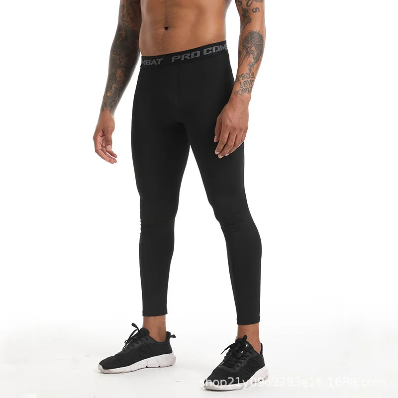 Pantaloni a Compressione da Uomo Leggings Calcio Corsa Palestra Leggins Calza