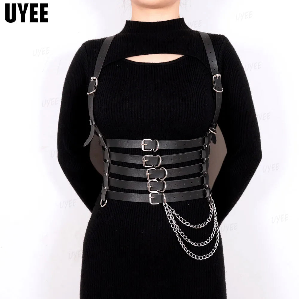 Sexy Harness Ketten BH Gürtel Frauen Lack und Leder Kleid Bdsm Bondage Dessous