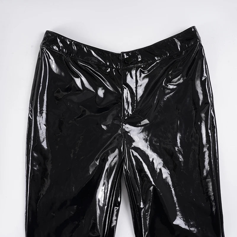 Sexy Damen Fashion Hose Gothic Punk glänzende PU Lederhose Schlaghose Latex