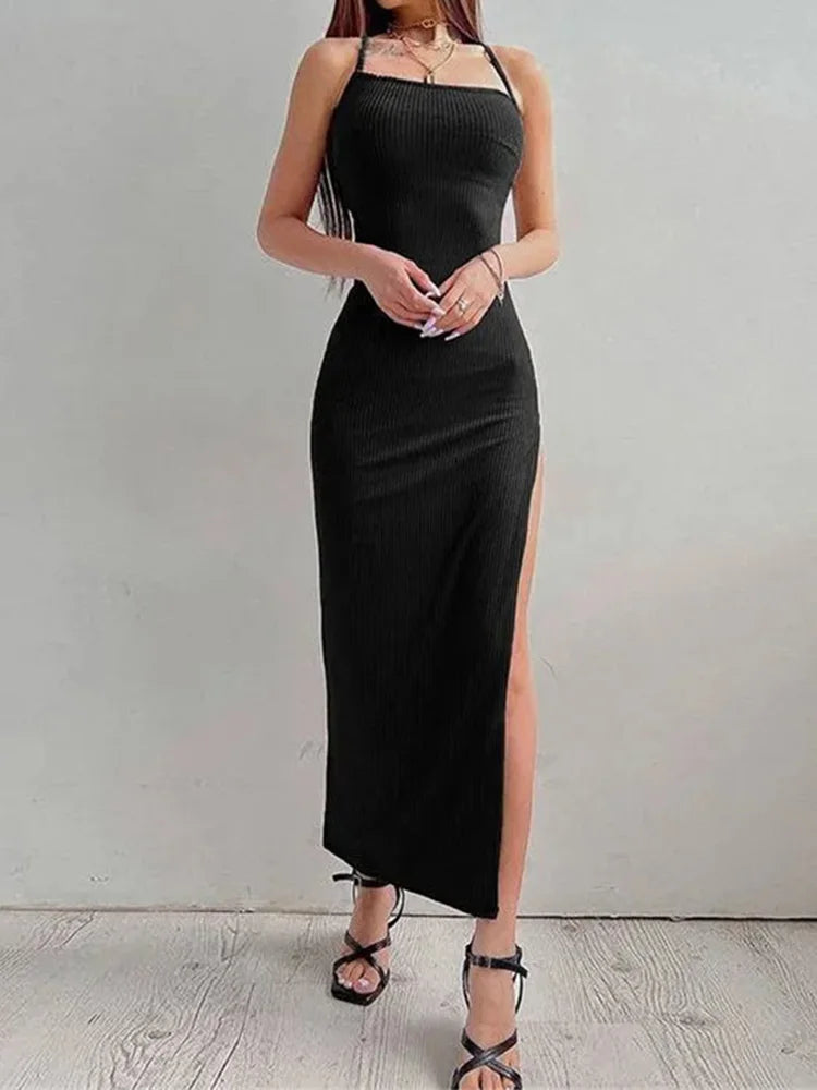Sexy Mini Abito Nero Estivo Donna Gonna Canotta Vestito Corto Smanicato Party