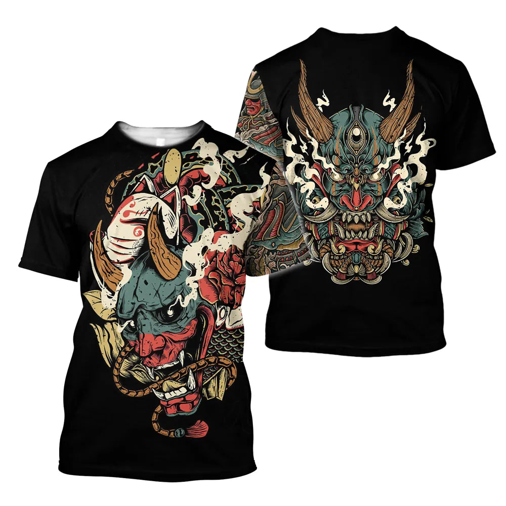 Herren Samurai Oversized 3D T-Shirt Rundhals Unisex Sommer Streetwear