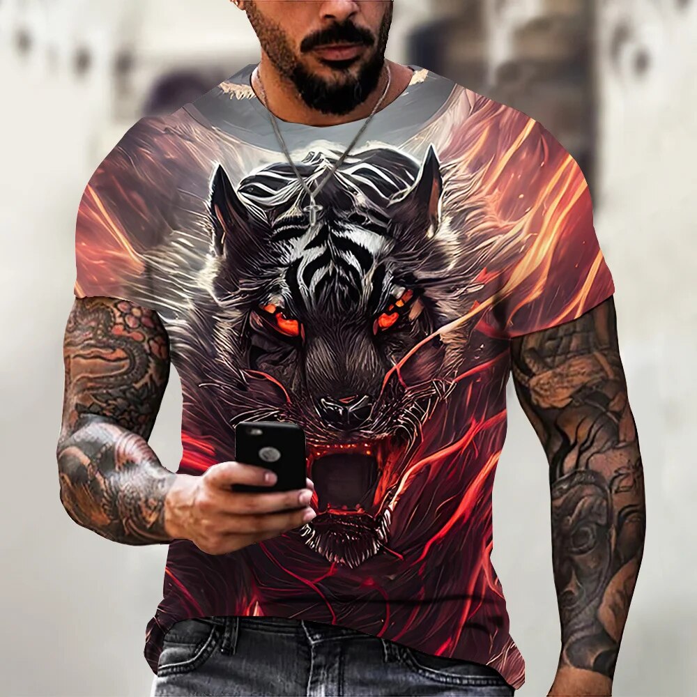 Herren Fashion Vintage Leopard 3D T-Shirt Rundhals Unisex Sommer Streetwear