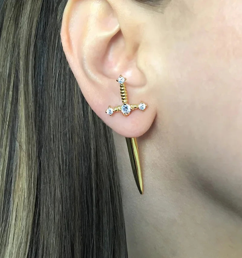 Damen Ohrringe Gothic Ohrstecker Strass Schwert Ohrhänger Dolch Schmuck Geschenk