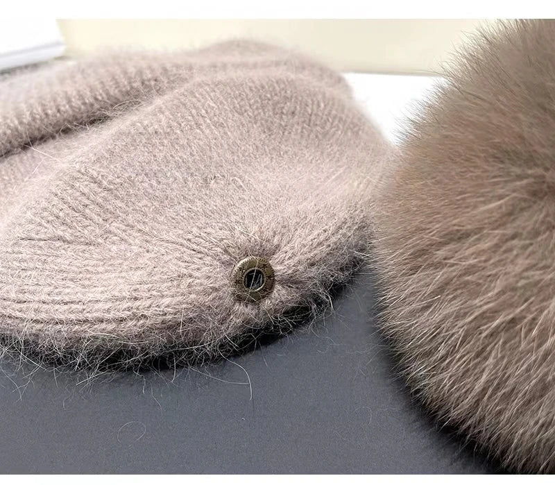 Damen Wolle Mütze Wintermütze Strickmütze Gefüttert Pudel Bommelmütze Pudelmütze