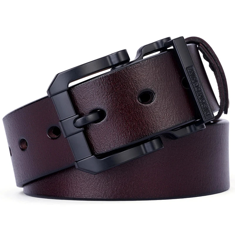 Jeans-Gürtel Herren Eckig Schnalle Echt Leder Gürtel Braun Breite Schnalle
