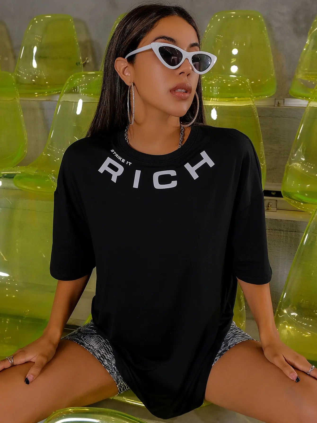 Damen Sommer Top Rich T-Shirt Rundhals Streetwear Baumwoll Damentop