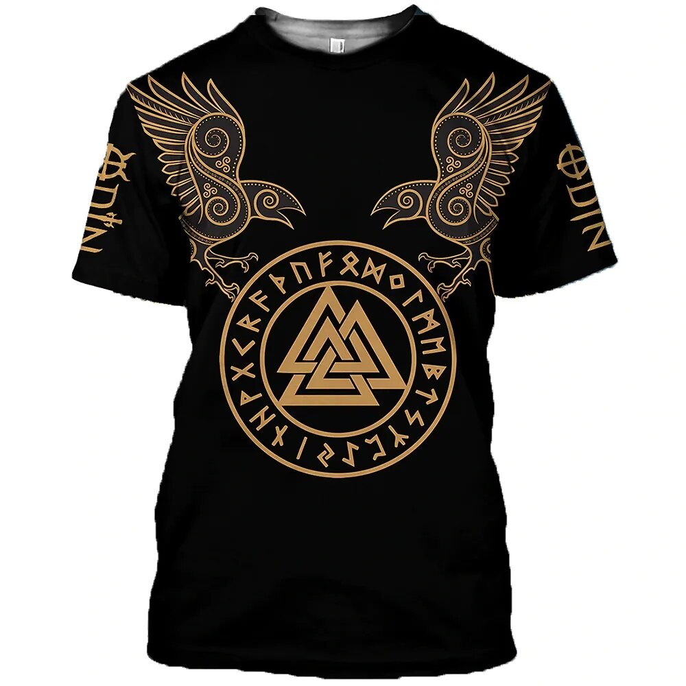Herren Fashion Vintage 3D T-Shirt Rundhals Unisex Sommer Vikings Streetwear