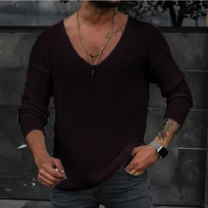 Herren Pullover mit V-Ausschnitt Sweatshirt Leichter Pulli Shirt Langarmshirt