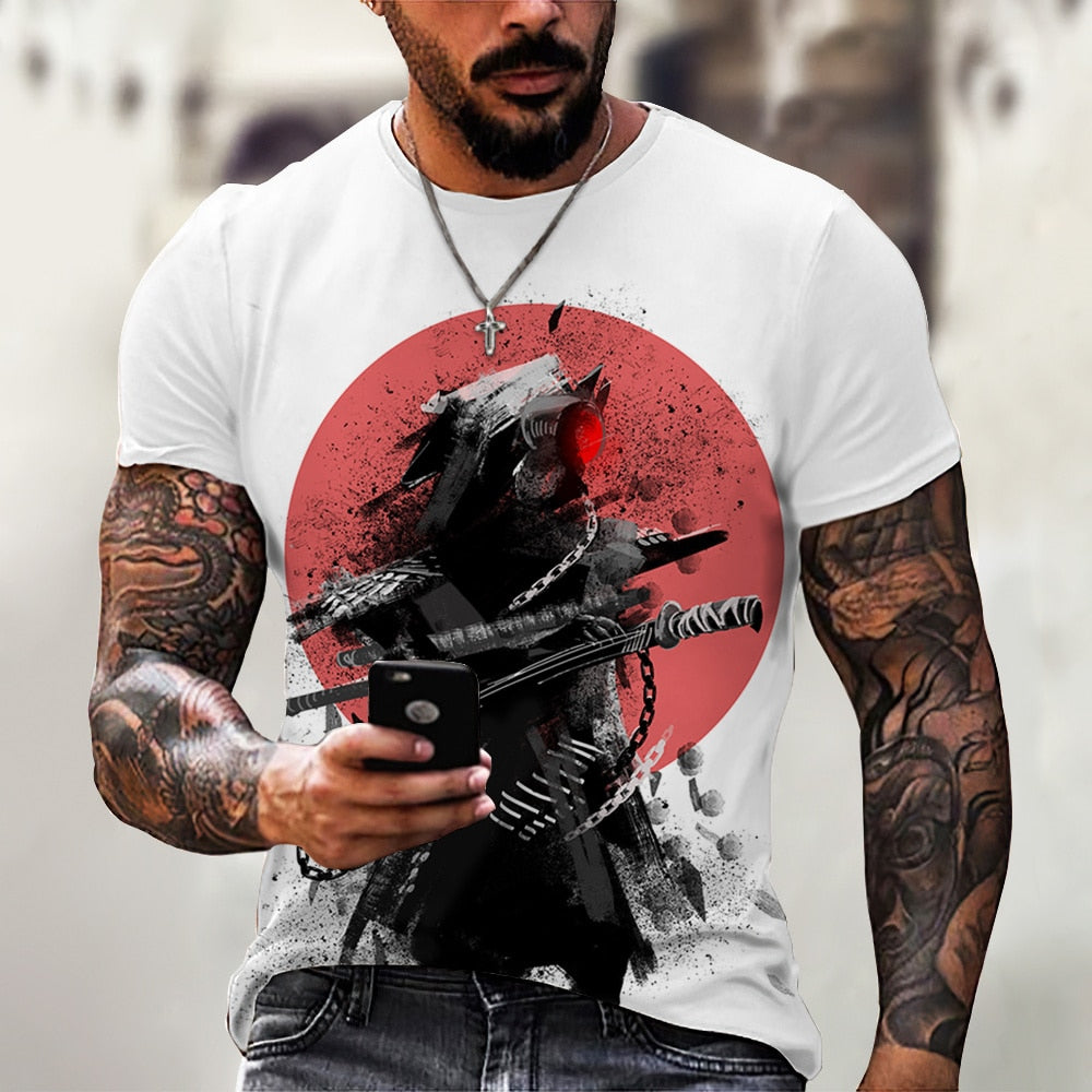Herren Japan Samurai 3D T-Shirt Rundhals Unisex Sommer Streetwear