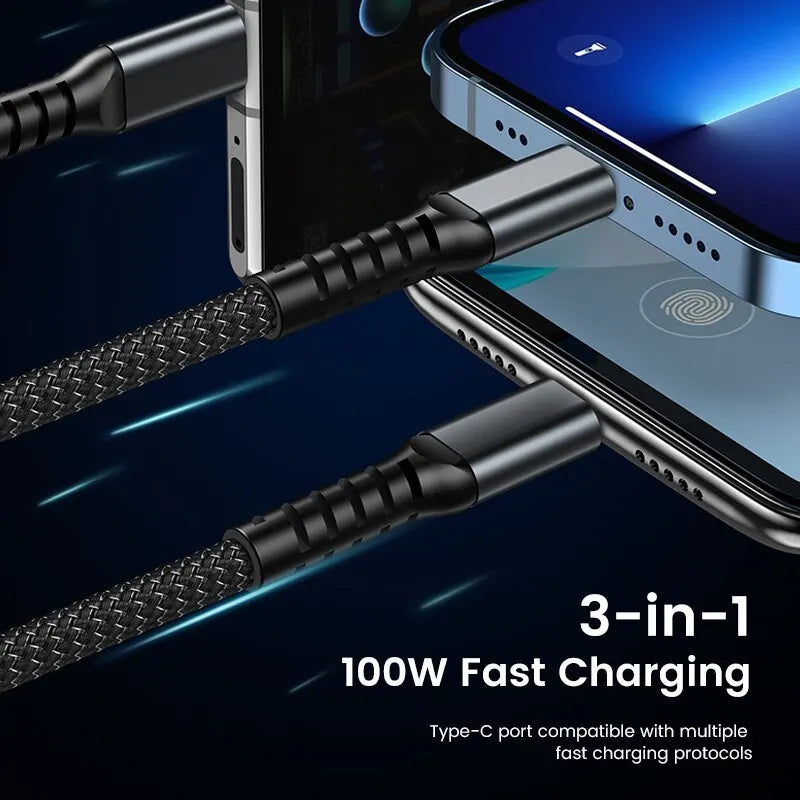 3 in 1 Ladekabel USB Typ C Datenkabel für Samsung Huawei Handy Schnellladekabel