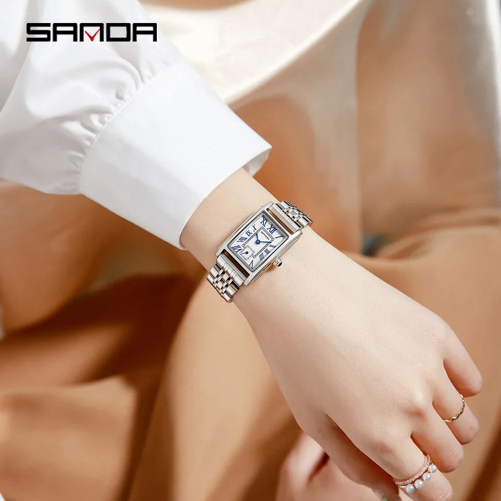 Damen Armbanduhr Armband Uhren Luxus Quarz Uhr Silber Gold Business Quarzuhr
