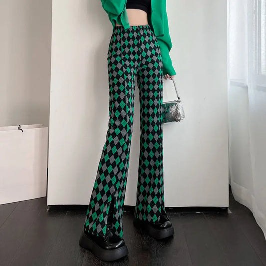 Damen Leggings Kariert Tartan Karo Muster Bootcut Hüftjeans Schlaghose Flared