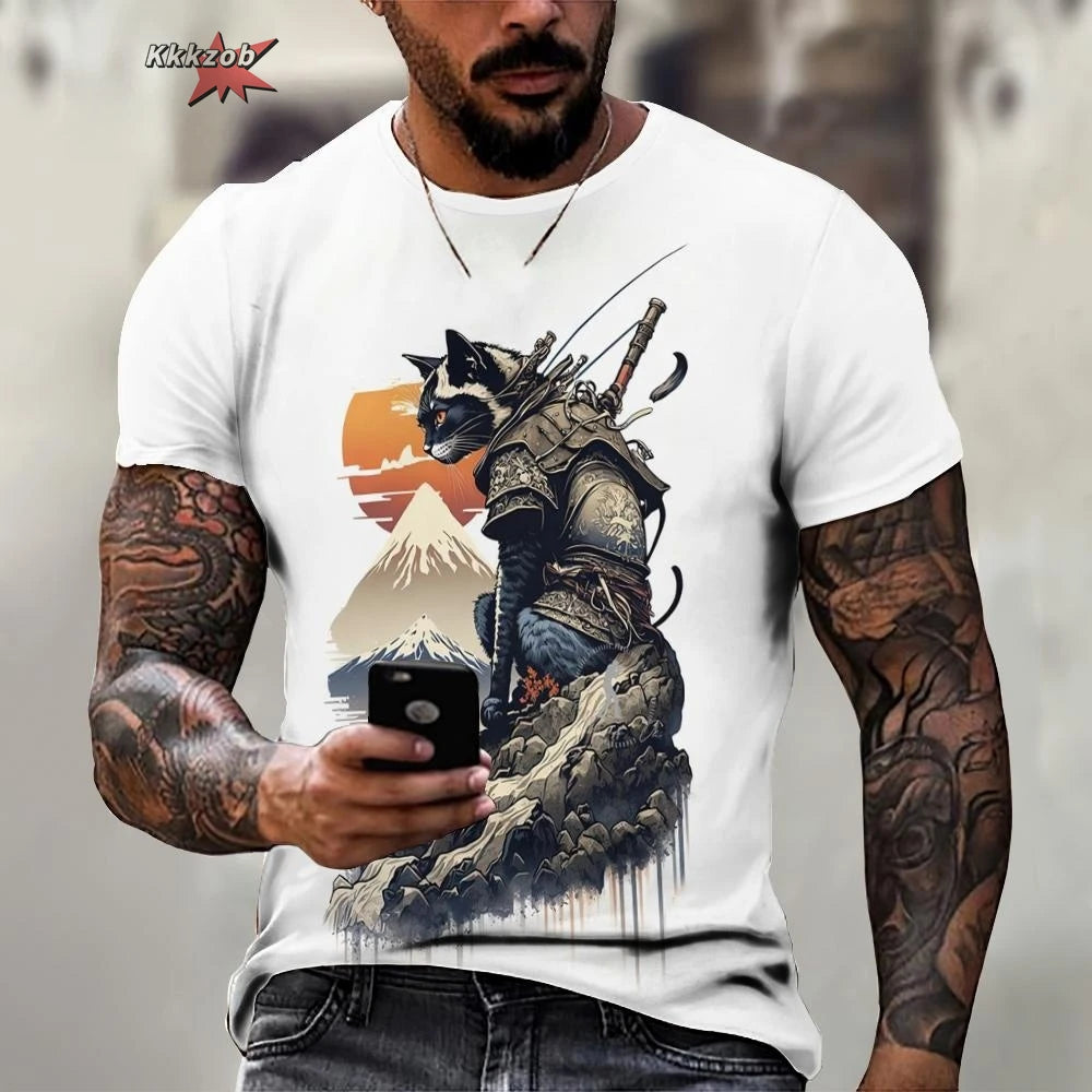 Tier Krieger Katze Druck Kurzarm Muster männer T-shirt 3D T-shirt Harajuku Tops Spaß O Neck Pullover Sommer männer Casual clo