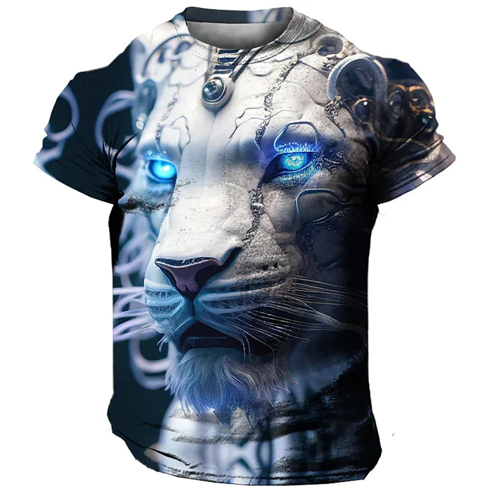 Herren T-Shirt Löwen 3D Shirt Rundhals Streetwear Lions Tank Top Polo Hemd