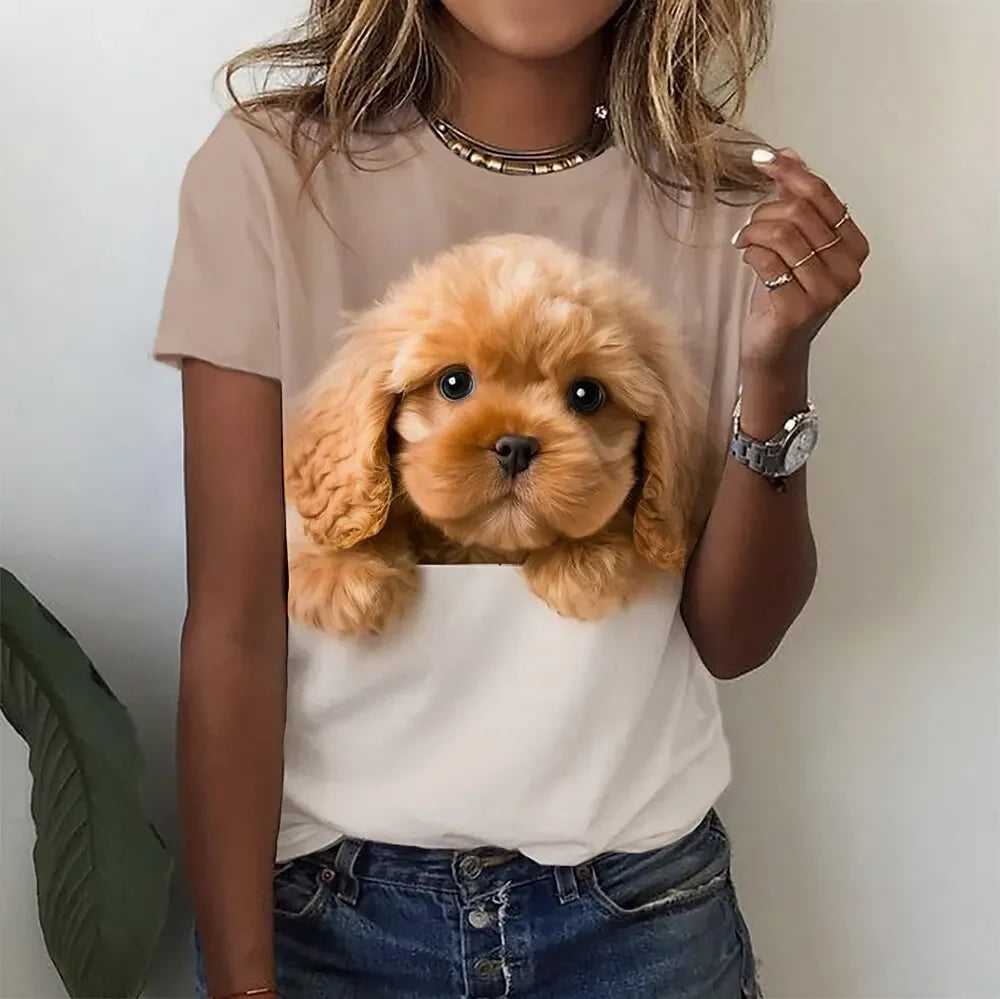 Damen Sommer Top 3D Katzen T-Shirt Rundhals Streetwear lockeres Damentop