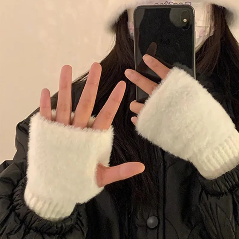 Winter Handschuhe Damen Strick fingerlose Handwärmer Fäustlinge Halbfinger