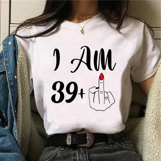 Damen Sommer Top 3D i am 39+ T-Shirt Rundhals Streetwear lockeres Damentop