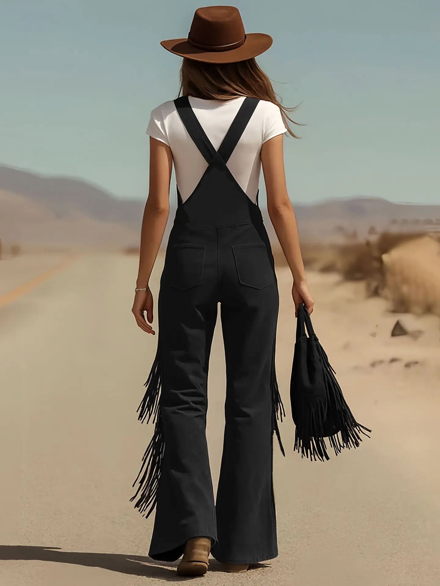 Damen Fashion Hose Latzhose Schlaghose Retro Western Flare Trägerhose Overall