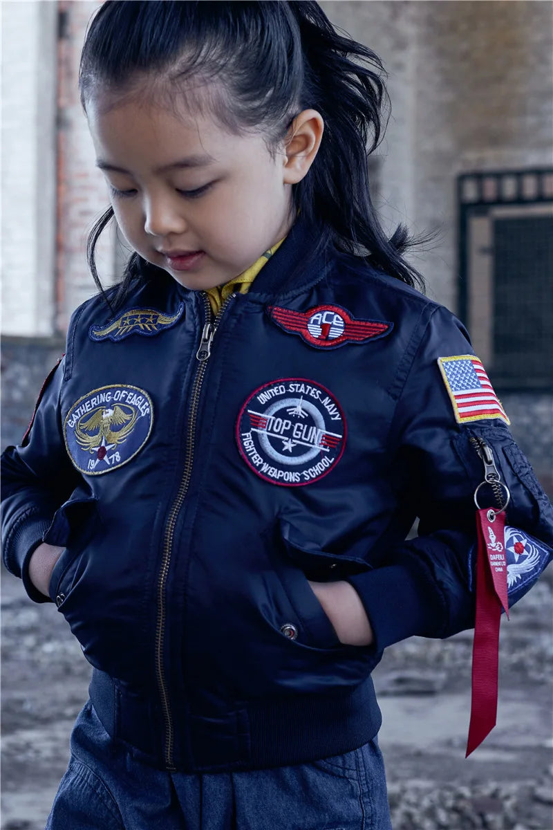 Jungen Mädchen Kinder US Army Ma-1 Bomber Jacke Fliegerjacke Pilotenjacke