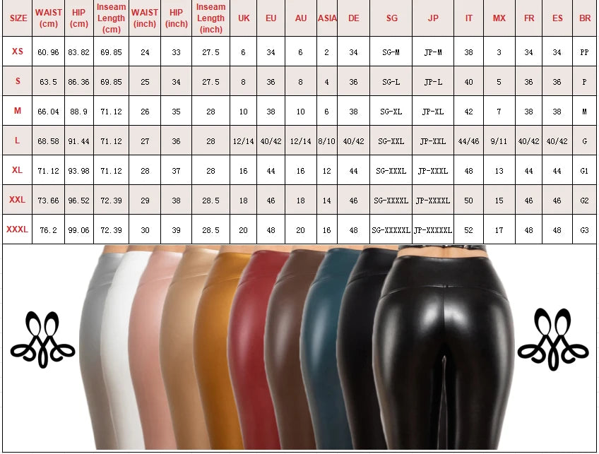 Damen Leggings Leggins Lang Hose Leder Optik Nachtclub Sexy PU Hohe Elastizität