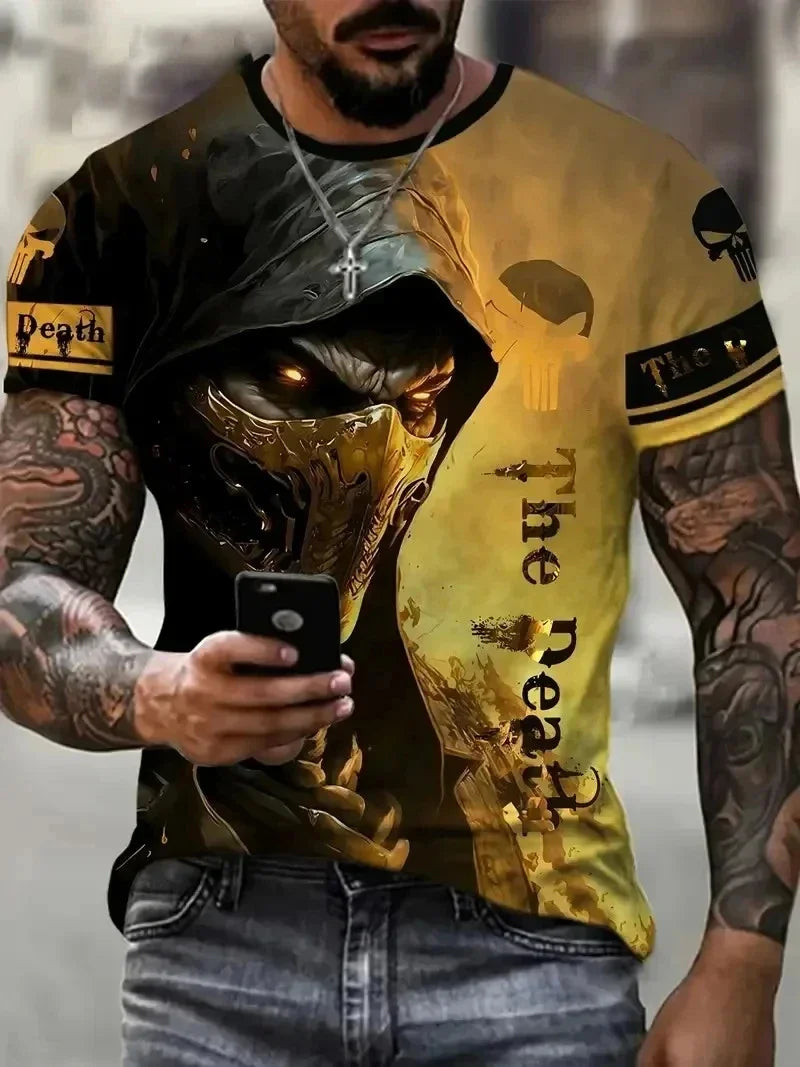 T-Shirt Uomo Manica Corta Horror Heavy Metal Maglietta Camicia Maglia Teschio