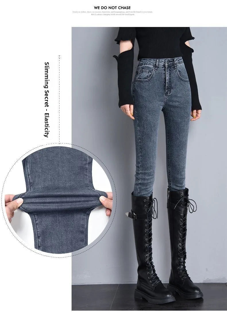Damen Winter Warm Thermo Jeans Hose Innenfleece Stretch Hosen Leggins Denim