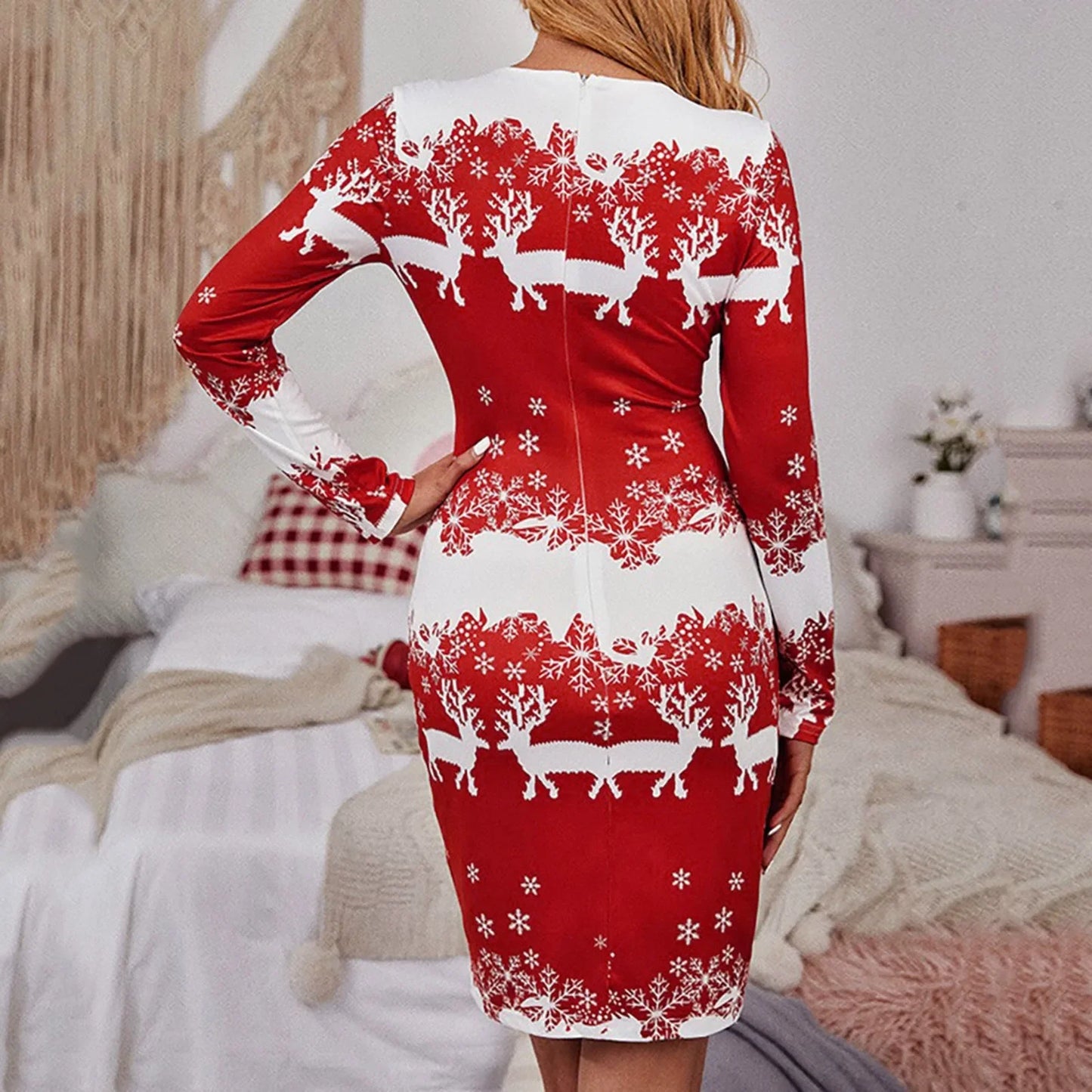 Damen Wollkleid Stiefelkleid Herbstkleid Weihnacht Winterkleid Strickkleid Kleid