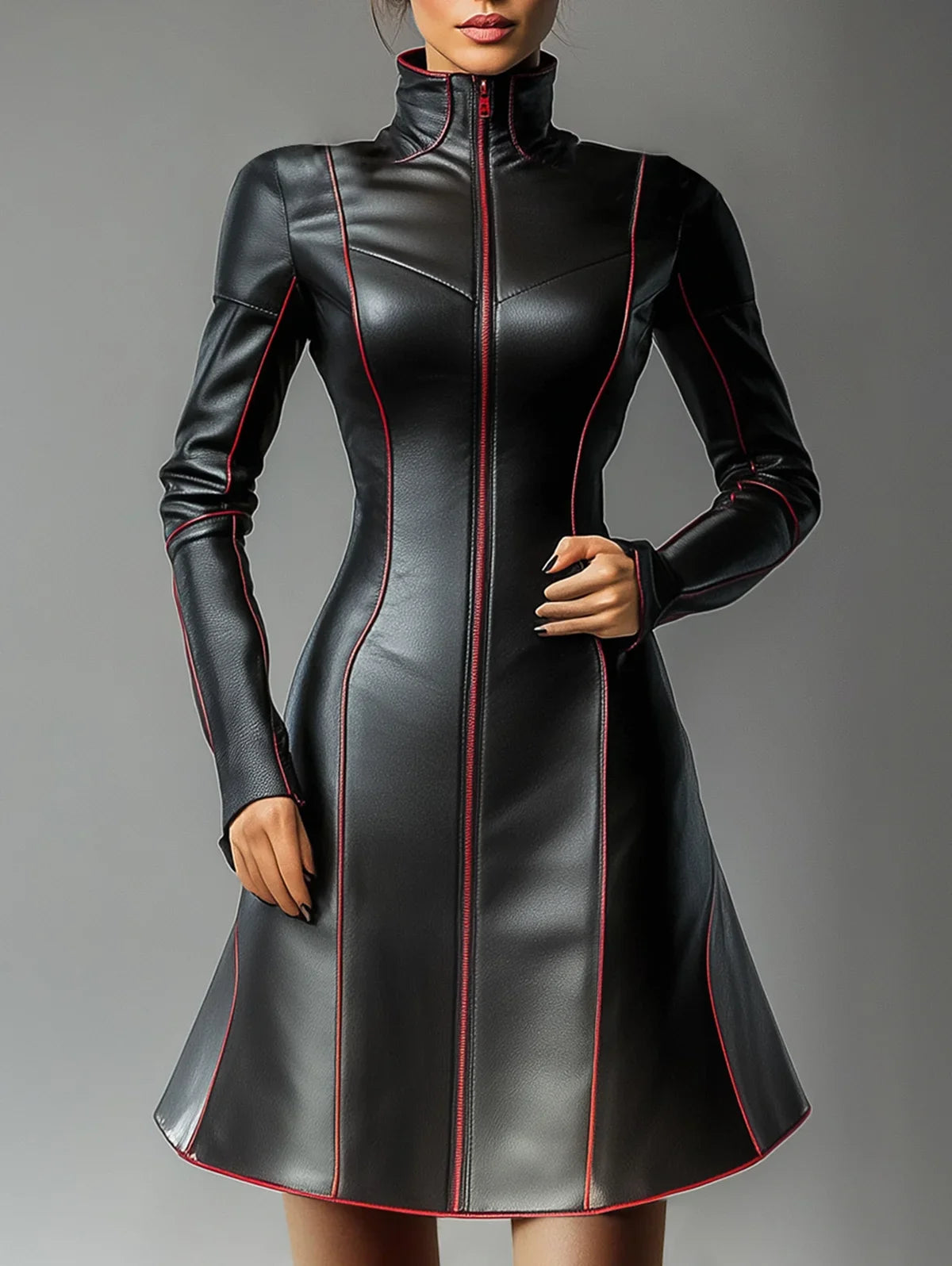 Damen Kleid PU Leder Partykleid Cocktail Abendkleid Sexy Clubwear Minikleid