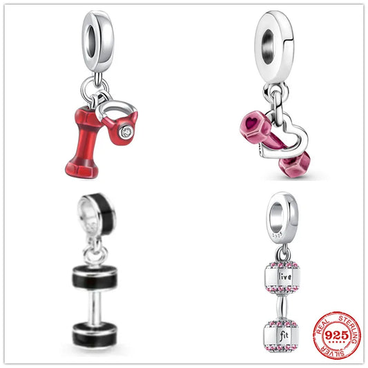 Charms Anhänger 925er Sterling Silber Charm Armband Gym Hantel Damen Geschenk